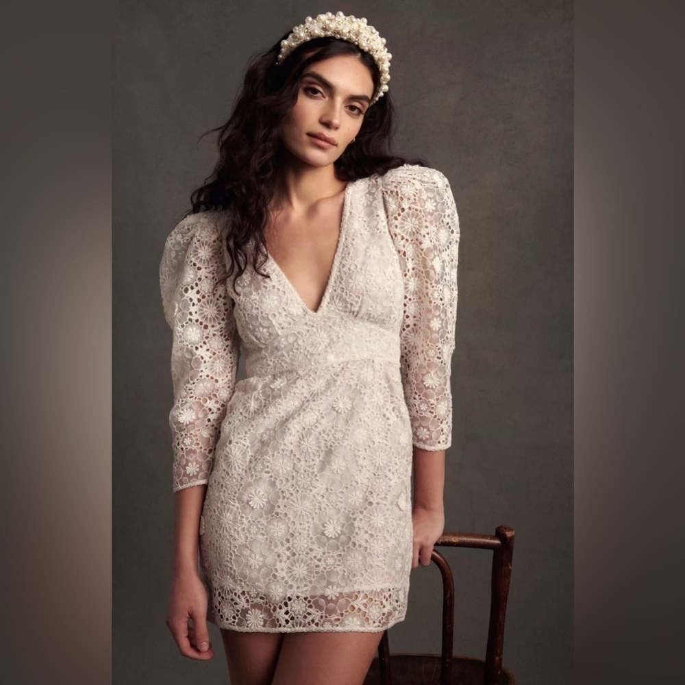 NWT LoveShackFancy Faye Guipure Lace Minidress True White Size 6 Bride Wedding